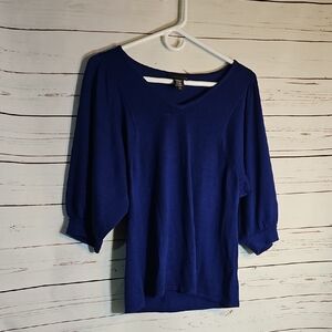 Apostrophe‎ Blue V Neck 3/4 Sleeve Blouse Top Size M